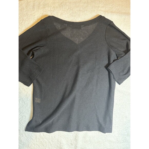 Soft By Avenue Black 3/4 Sleeve Sheer V-neck Sweater Sz 14/16 - Picture 2 of 7